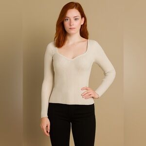 H&M Cream Ribbed Knit Top